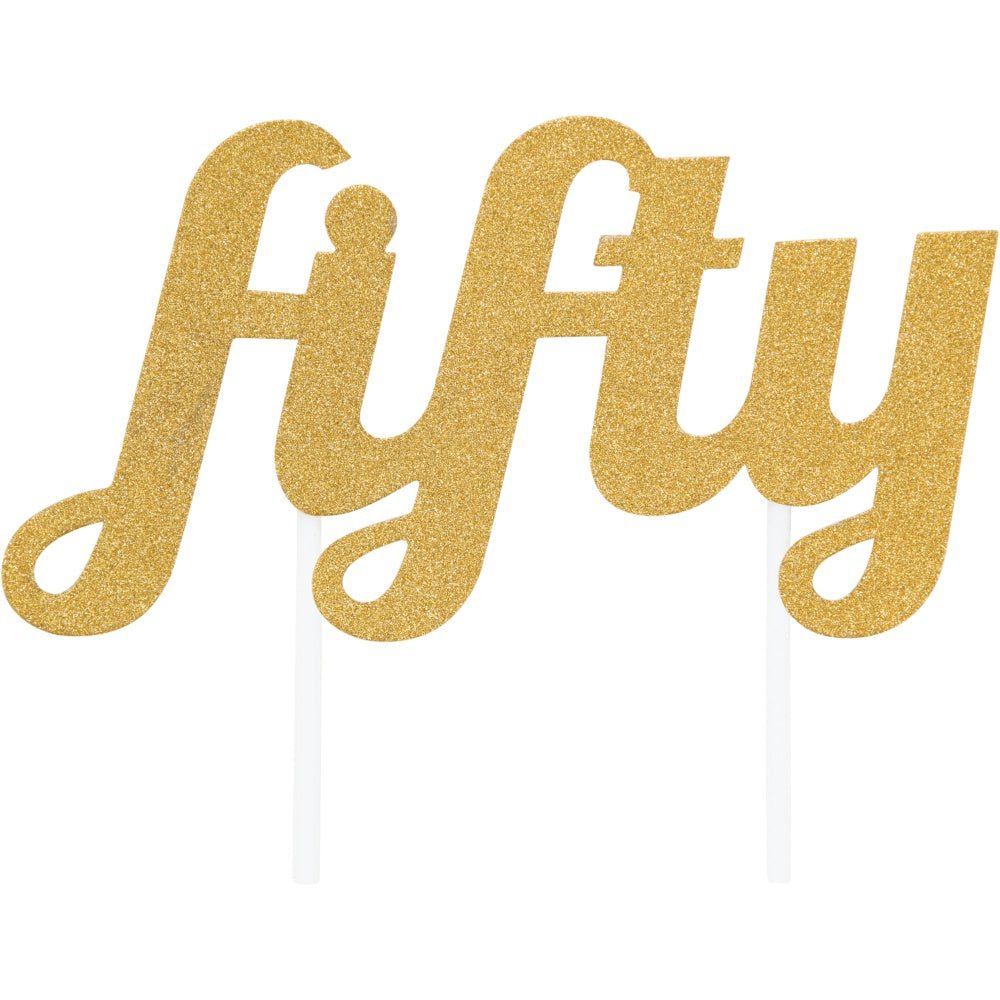 Gold Fifty Glitter Cake Topper
