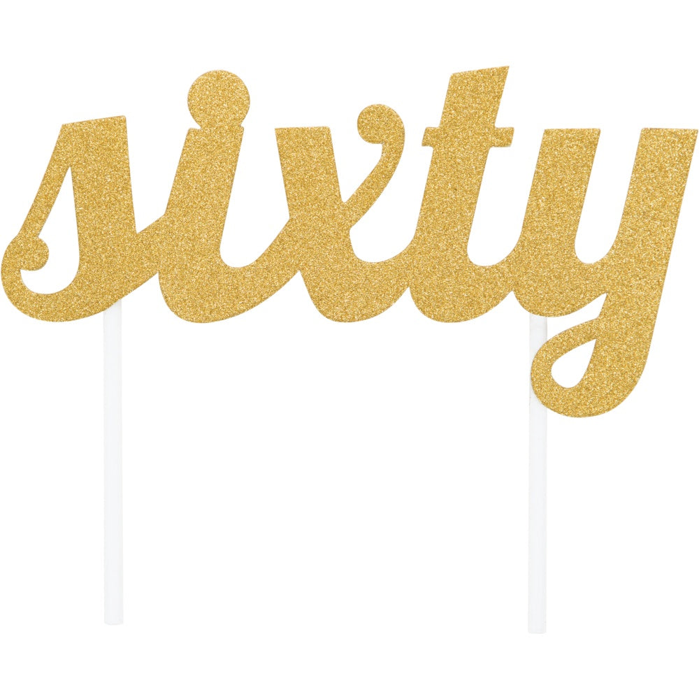 Gold Sixty Glitter Cake Topper