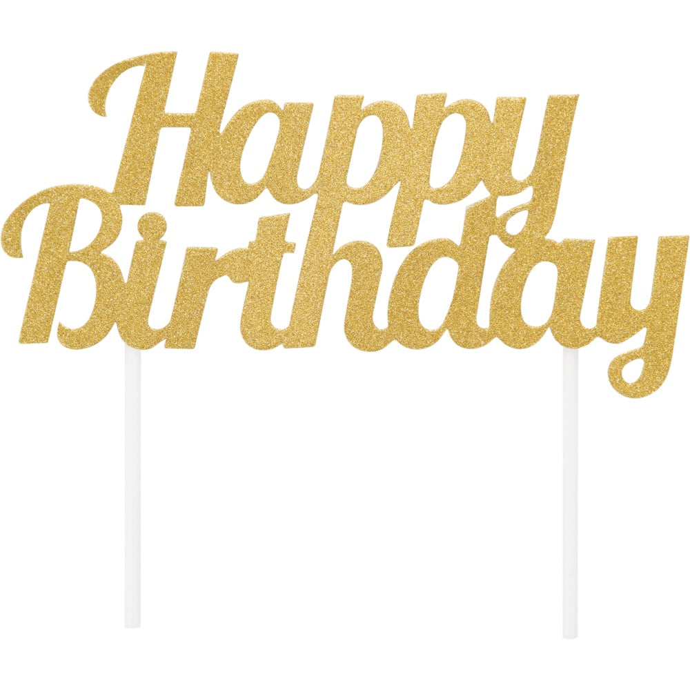 Cake Topper Gold Happy Birthday Glitter