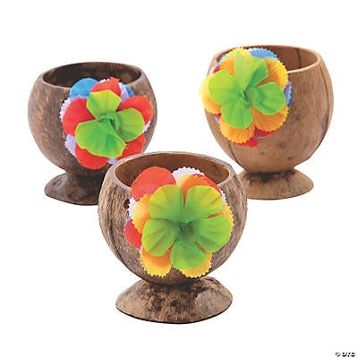Natural Coconut Cups With Polyester Flowers