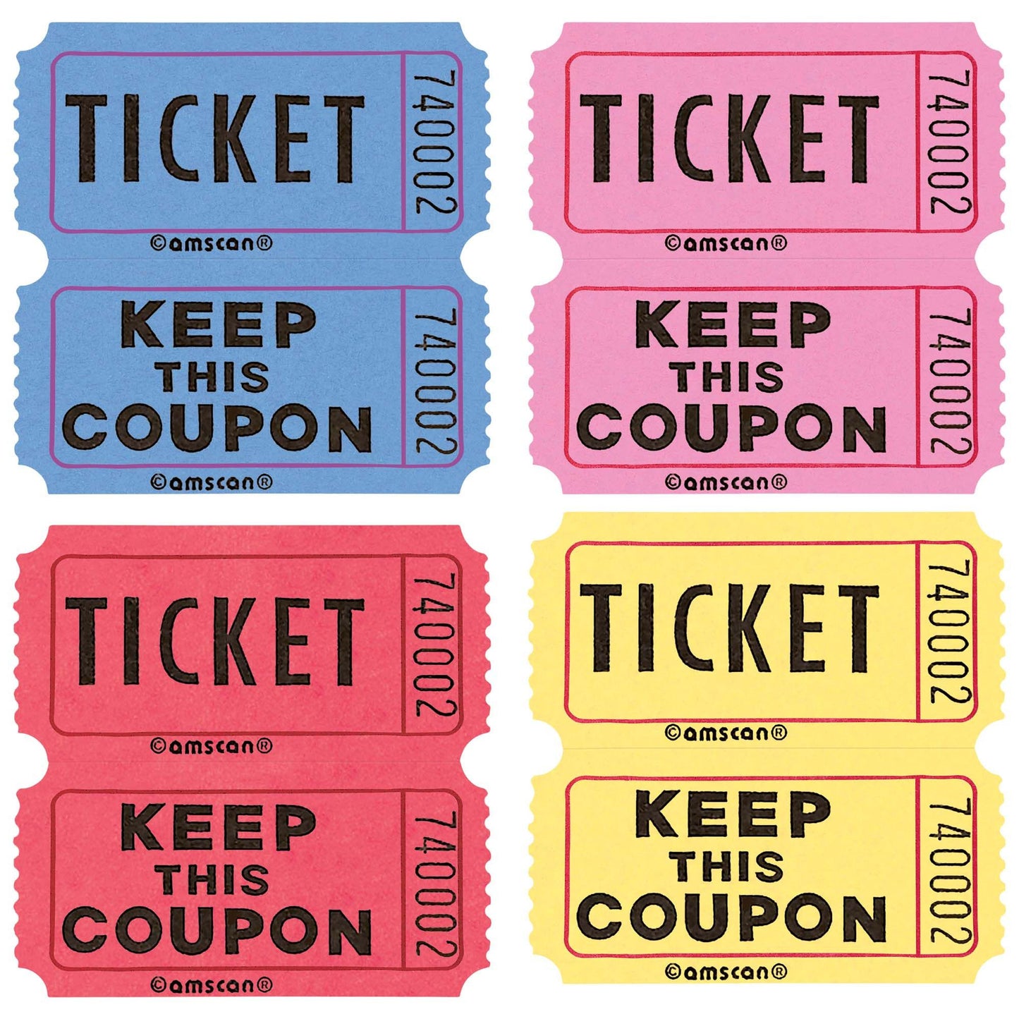 Double Blue/Gold/Red/Pink Assorted Ticket Rolls