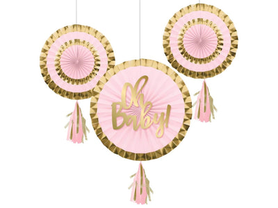 Oh Baby Paper Fans Pink-3Pk