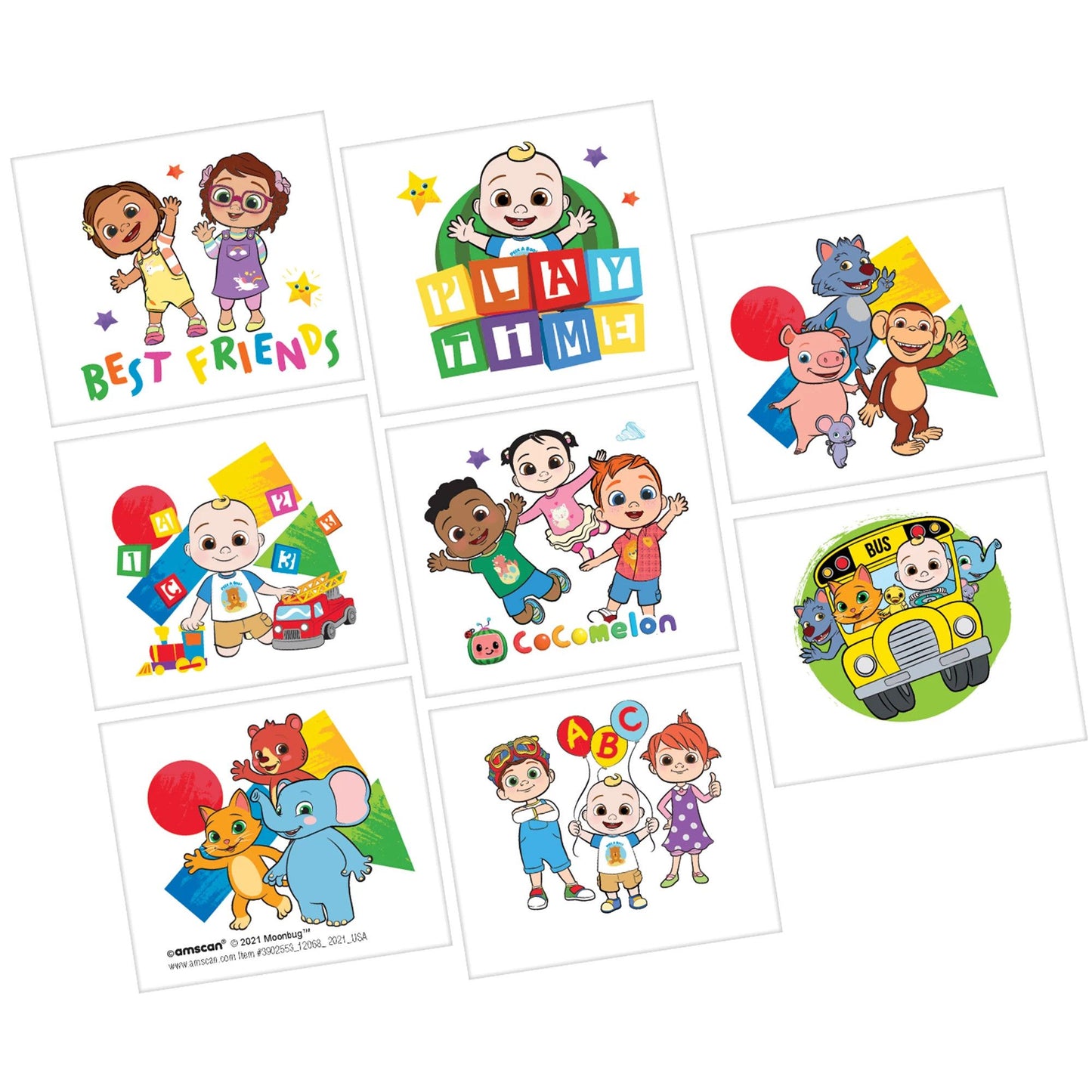 2"X 1 3/4" Cocomelon Tattoos-8Pcs