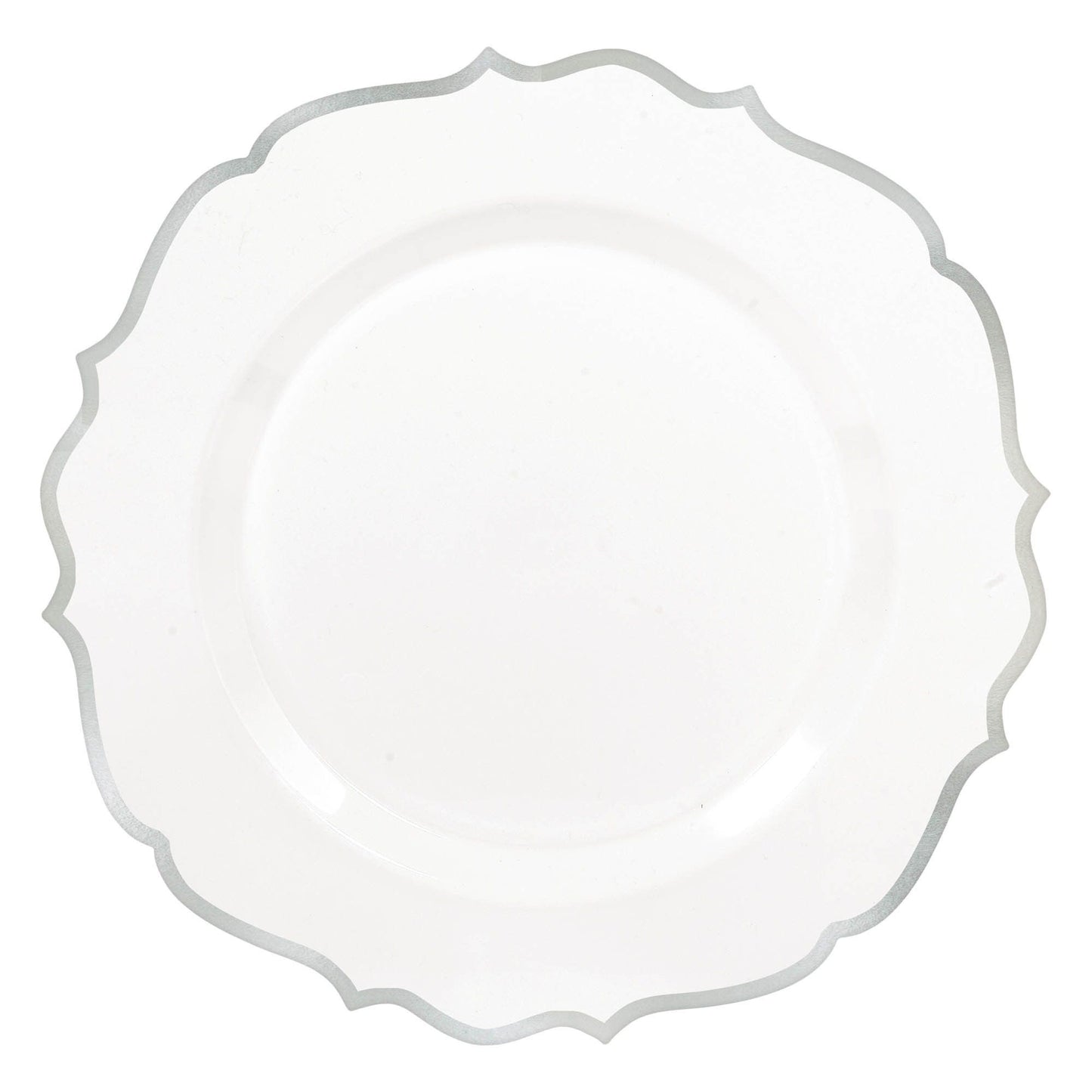 Premium Dinner Plates White/Silver Trim - 10Pcs