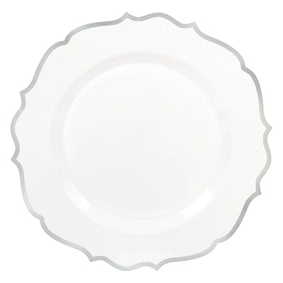 Premium Dinner Plates White/Silver Trim - 10Pcs