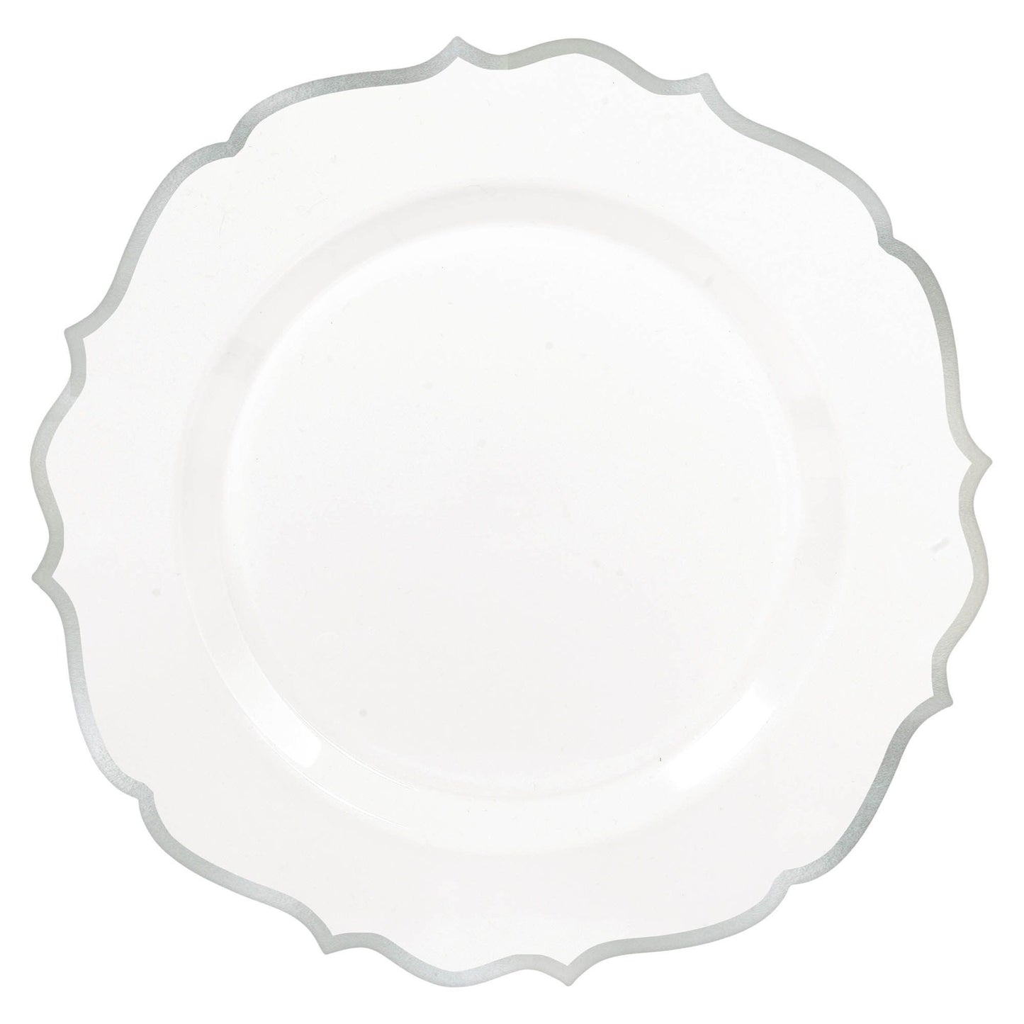 Premium 7.5In White/Silver Trim Ornate Plates - 20Pcs