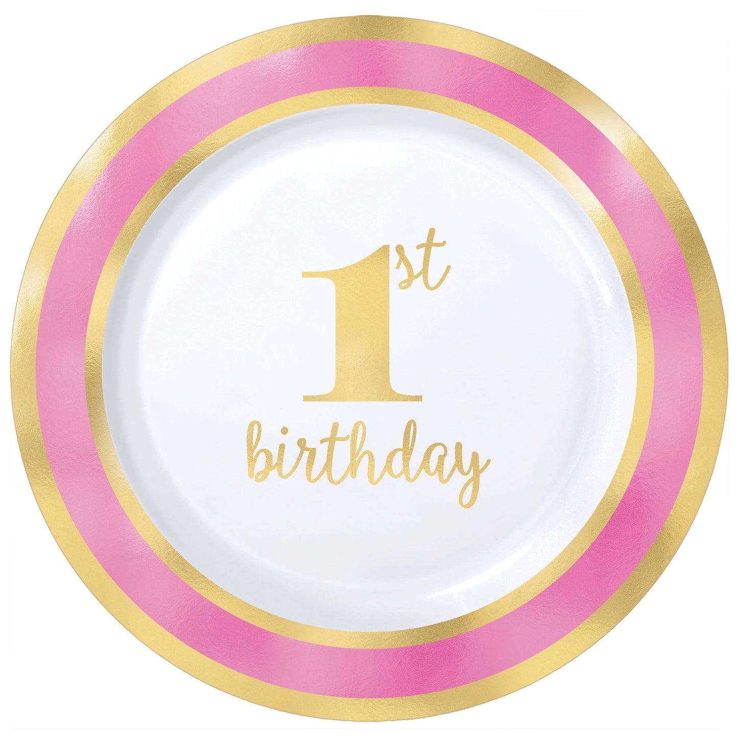 1St Birthday Premium Pink Round 7In  Plastic Plates