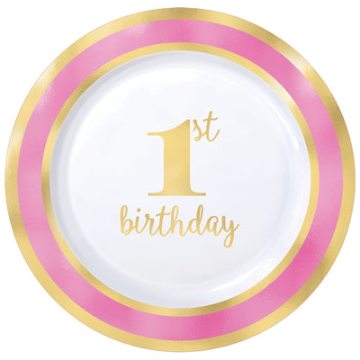 1St Birthday Premium Pink Round 7In  Plastic Plates