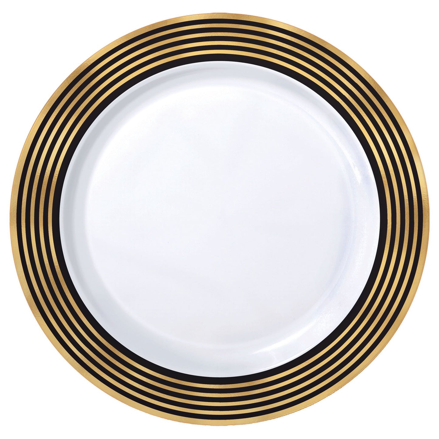 Premium Plates Gd/Blk Striped Trim - 10Pcs
