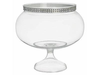 6 1/4 " Plastic Short Round Pedestal Jar-Clear Bling