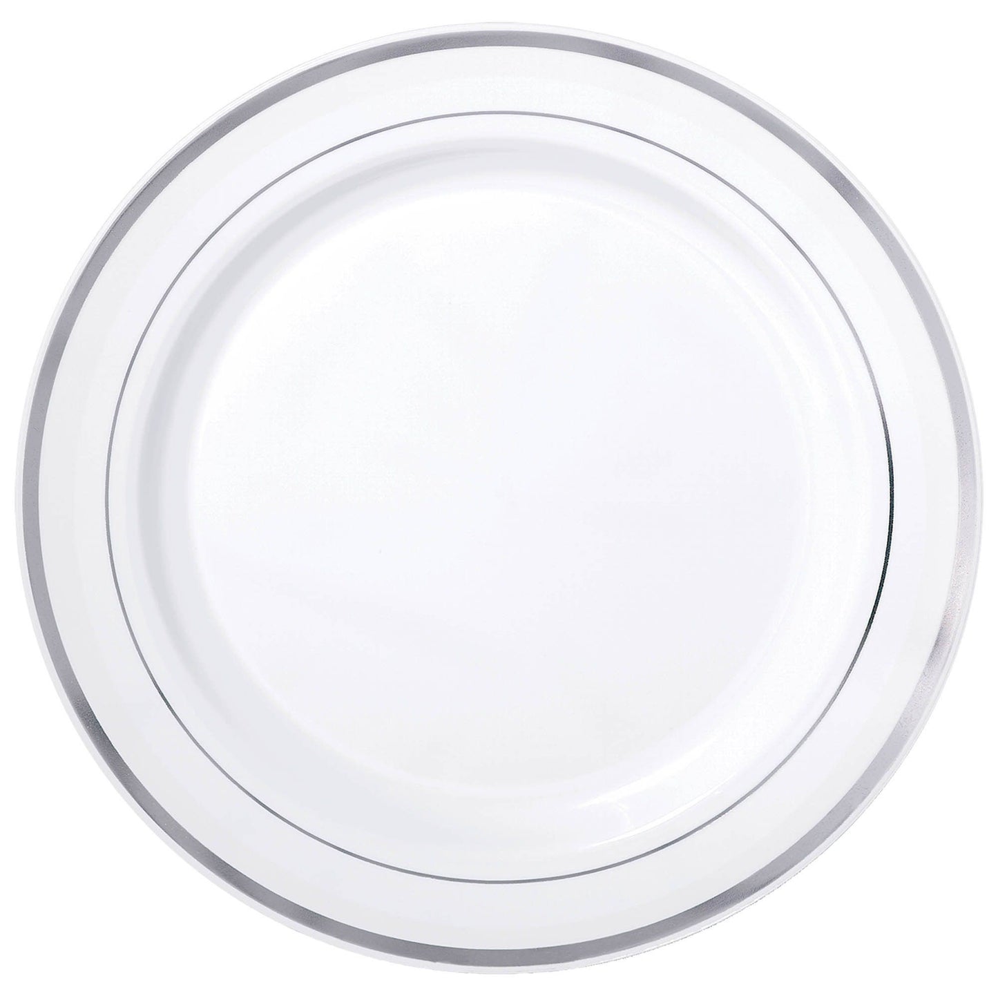 Premium 10.25" White/Silver Trim Plates - 10Pcs