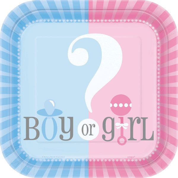 Gender Reveal Square 7" Dessert Plates, 10Ct