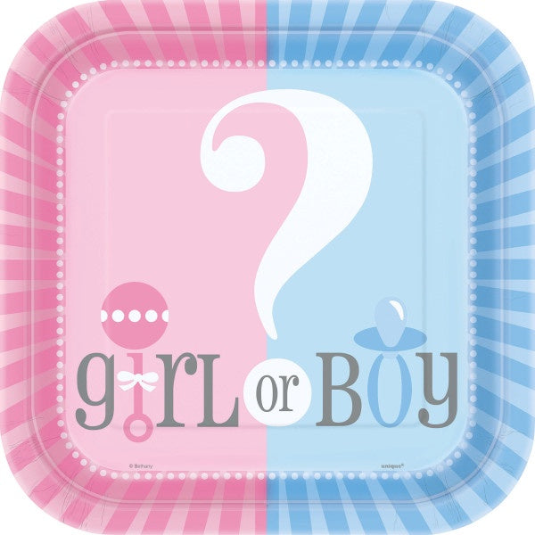 Gender Reveal Square 9" Dinner Plates, 8Ct