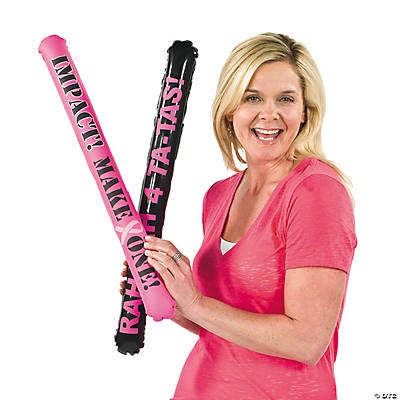 Sassy Pink Ribbon Inflate Noisemaker Sticks, 4/Pk