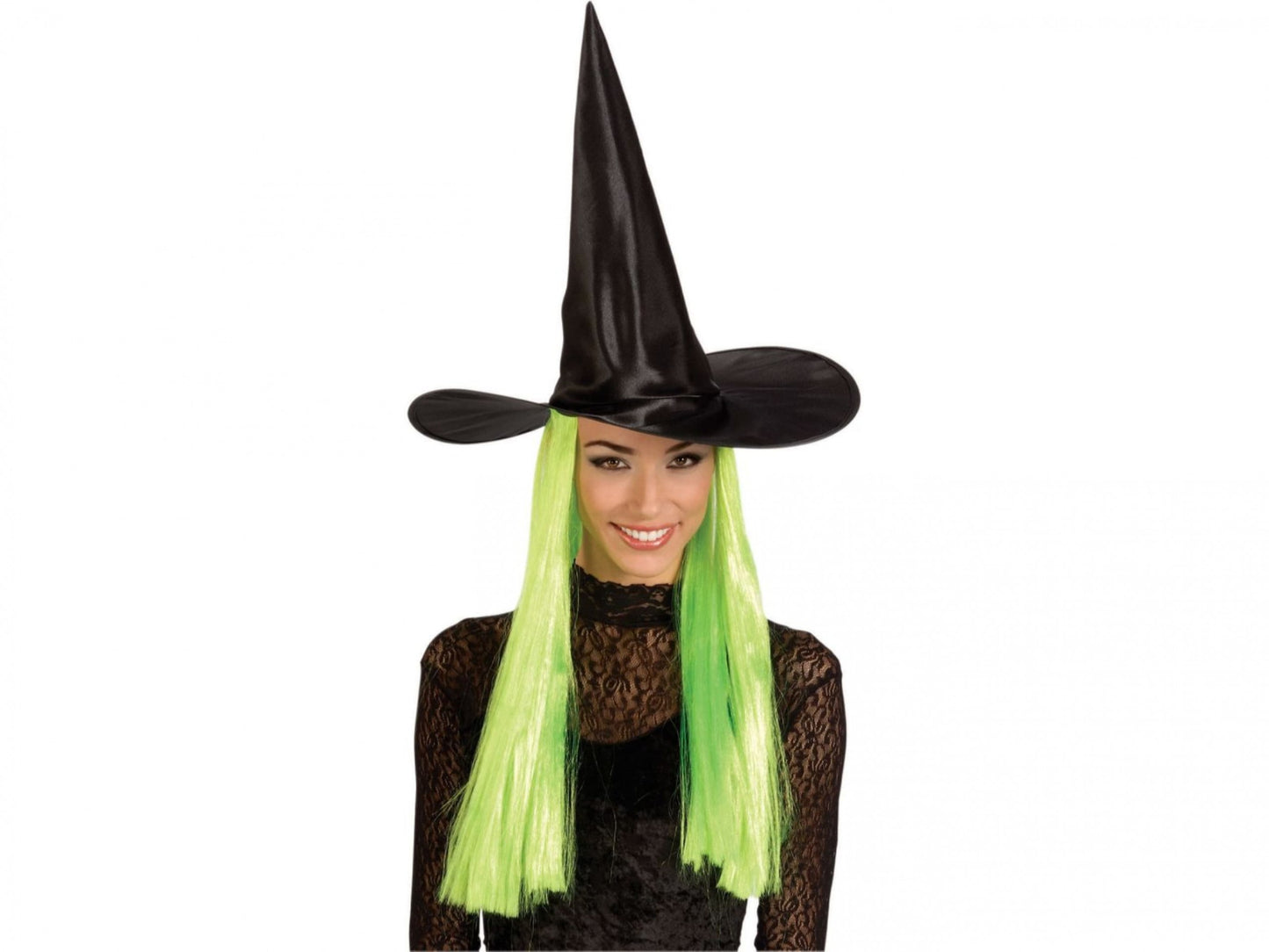 Satin Witch Hat With Hair Assortment