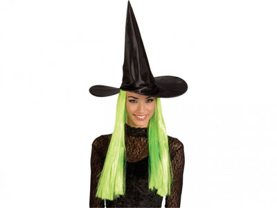 Satin Witch Hat With Hair Assortment