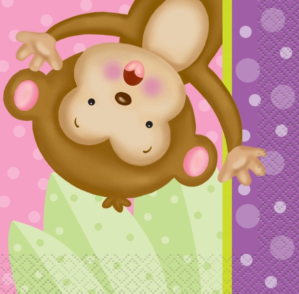 Girl Monkey Baby Shower Beverage Napkins, 16Ct