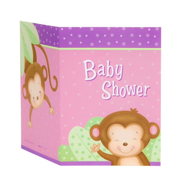 Girl Monkey Baby Shower Invitations, 8Ct