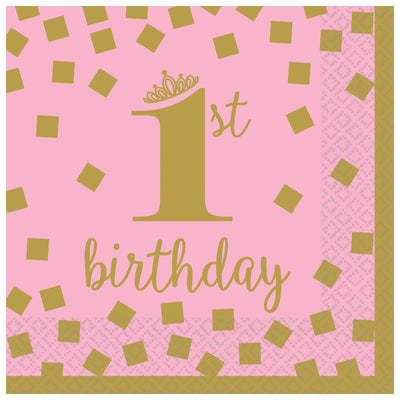 1St Birthday Girl Beverage Napkins