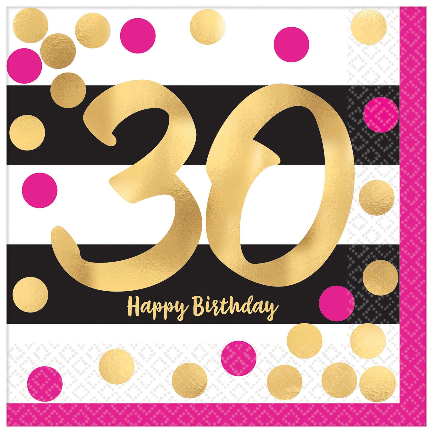 Pink And Gold Milestone 30 Hot - Stamped Beverage Napkins