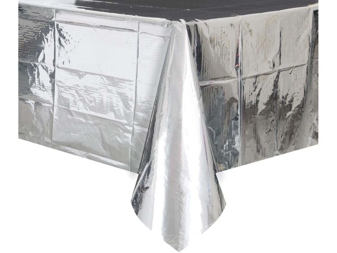 Foil Silver Plastic Tablecloth, 9Ft X 4.5Ft
