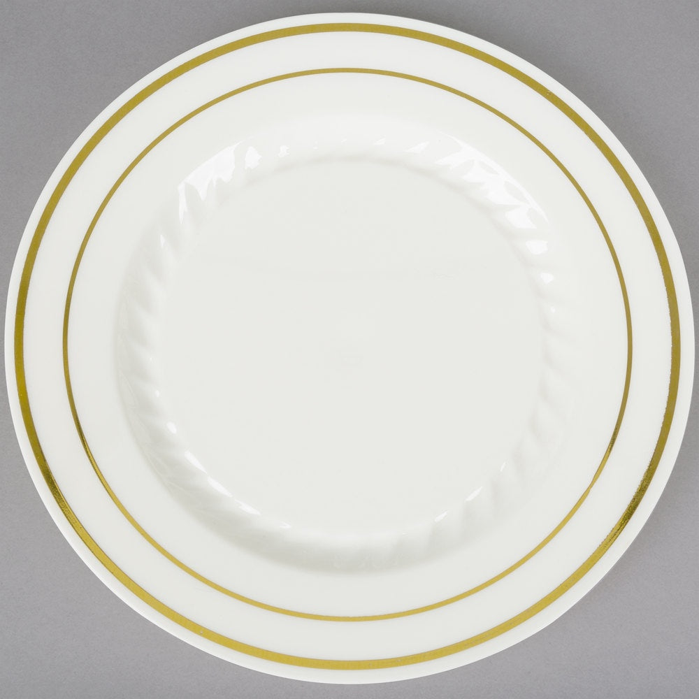 Silver Splender 6" Salad Plates - 15Pcs (Bone/Gold)