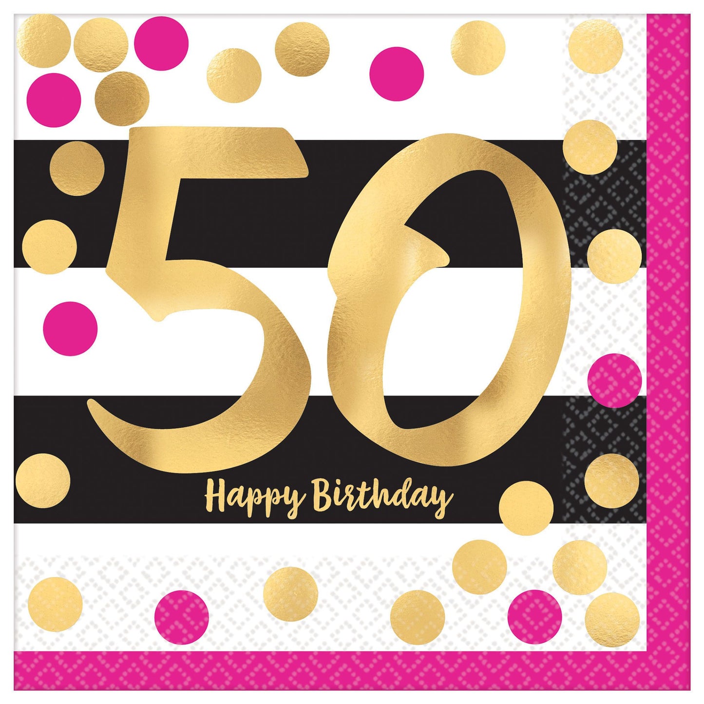 Pink And Gold Milestone 50 Hot - Stamped Luncheon Napkins