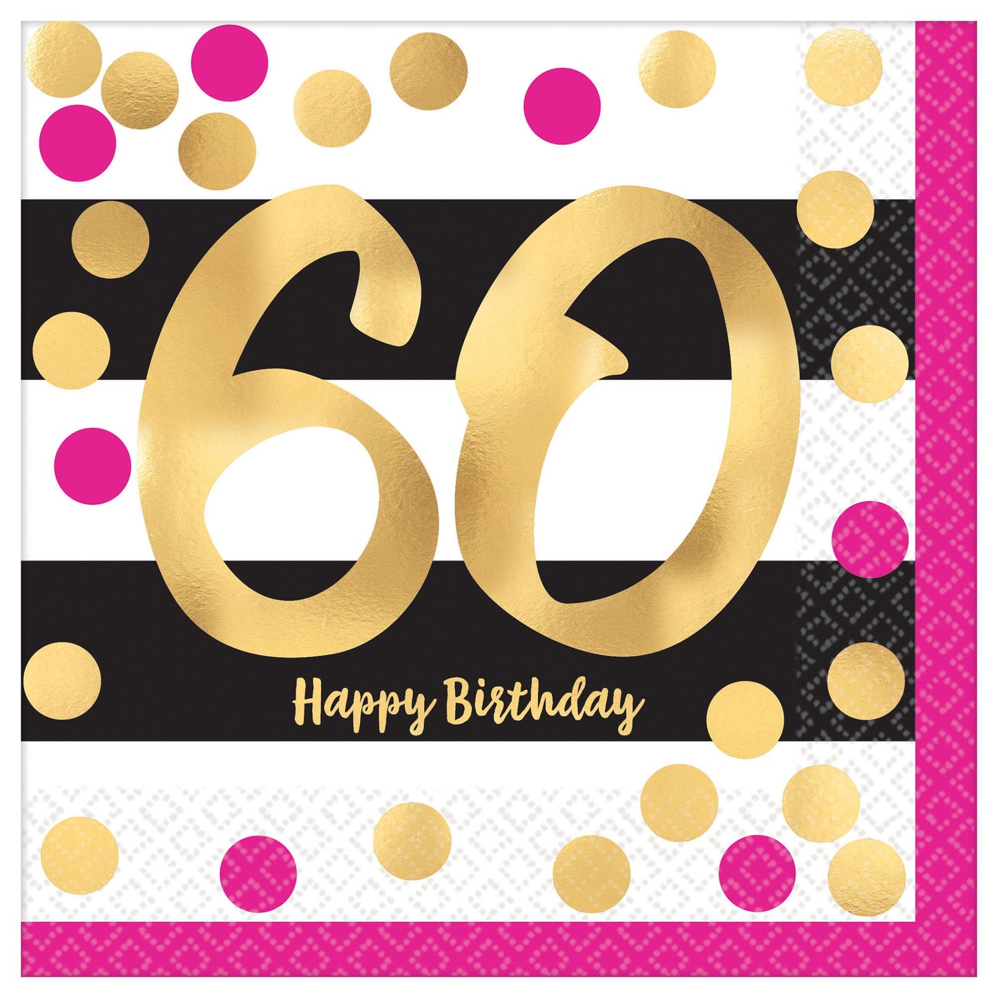 Pink And Gold Milestone 60 Hot - Stamped Luncheon Napkins