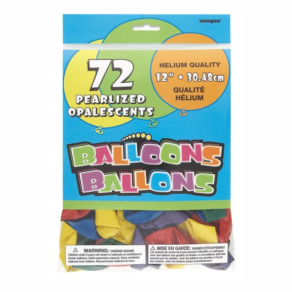12" Pearlized Latex Balloons, 72Ct - Pastel Assorted Colors