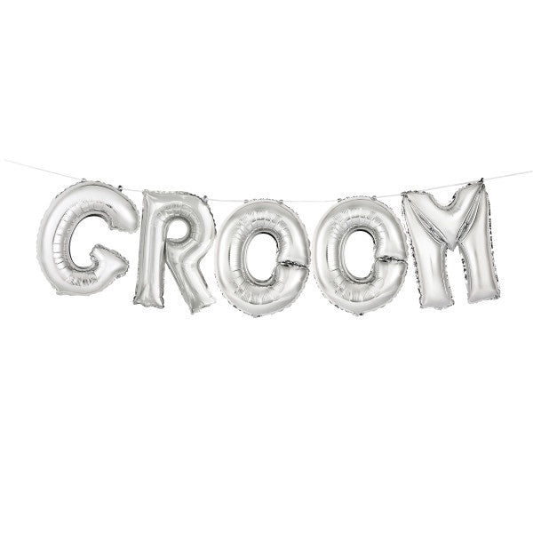 Silver Groom Foil Letter Balloon Banner Kit, 14"