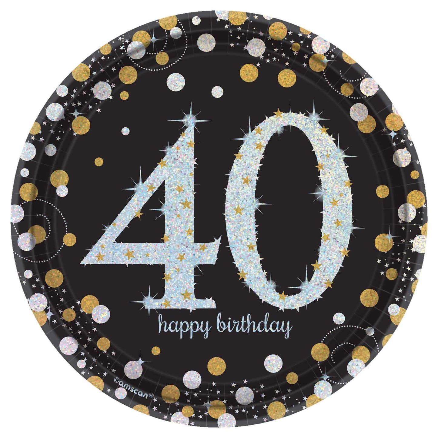 Sparkling 40Th 7In Prismatic Plates - 8Ct