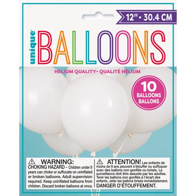 12" White Latex Balloons - 10Pk
