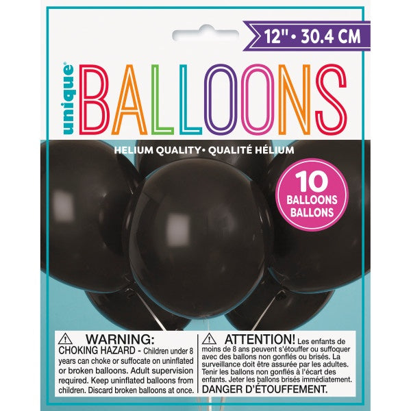 12" Black Latex Balloons - 10Pk