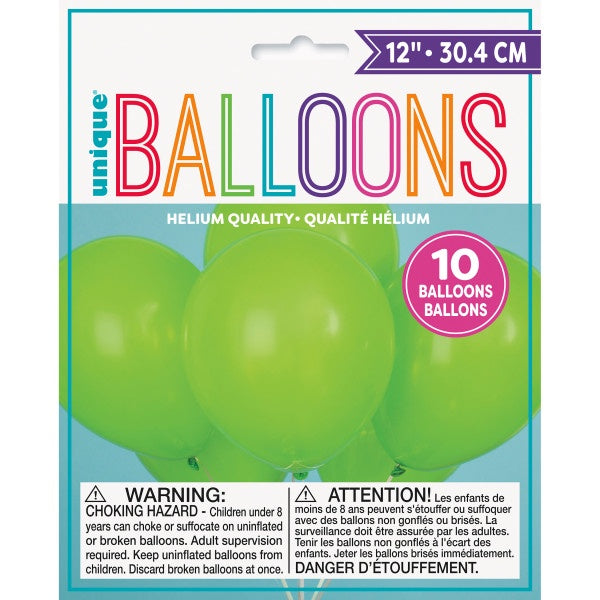12" Lime Green Latex Balloons - 10Ct