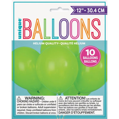 12" Lime Green Latex Balloons - 10Ct