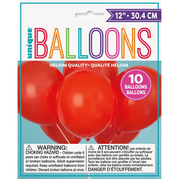 12" Ruby Red Latex Balloons - 10Pk