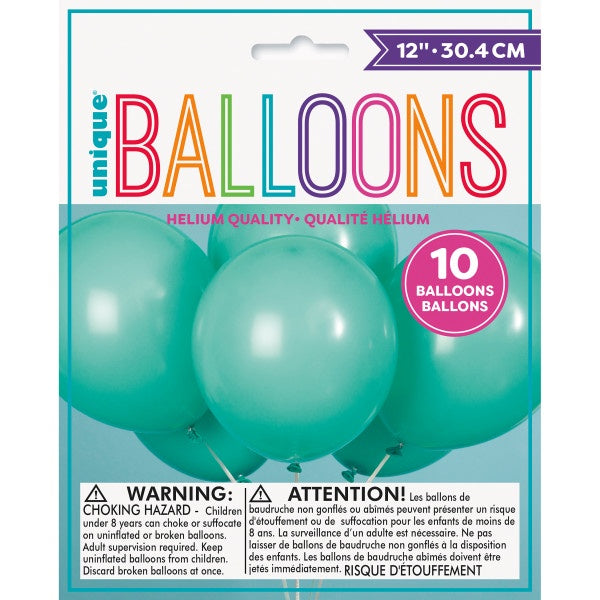 12" Seafoam Aqua Latex Balloons - 10Pk