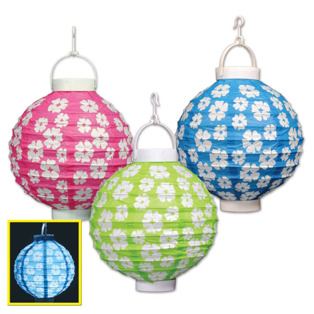Light - Up Hibiscus Paper Lanterns 3Pk