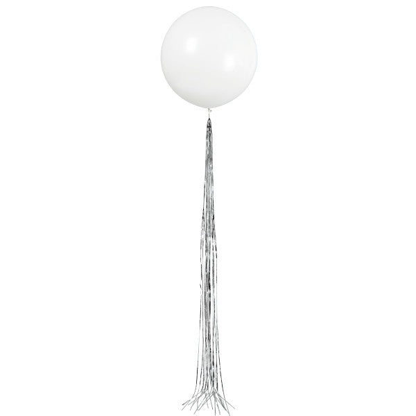 White Latex Balloon With Silver Tassel, 24"