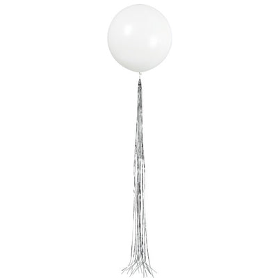 White Latex Balloon With Silver Tassel, 24"