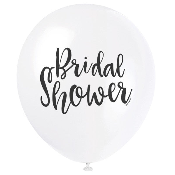 White Script Bridal Shower 12" Latex Balloons, 8Ct