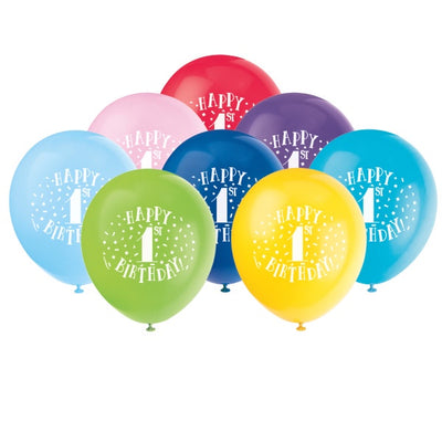 Fun Happy 1St Birthday 12" Latex Balloons, 8Ct