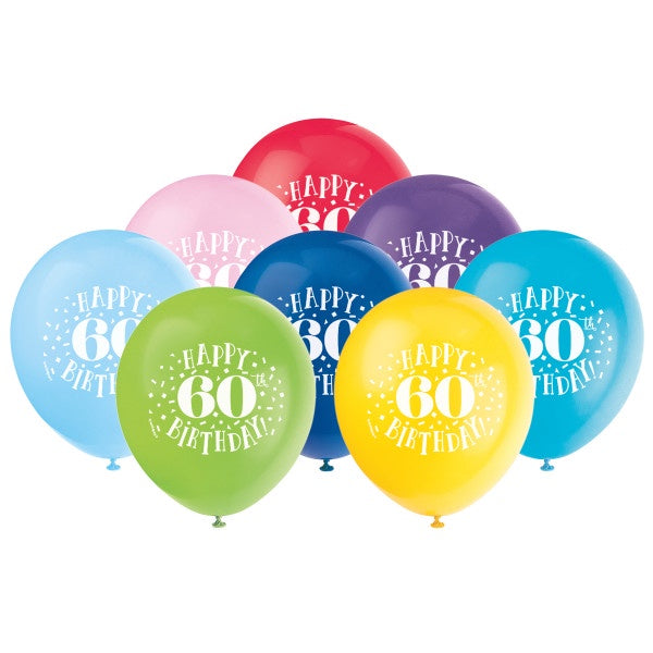 Fun Happy 60Th Birthday 12" Latex Balloons, 8Ct