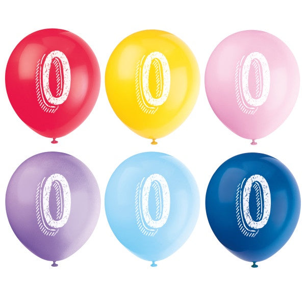 Chalk Design Number 0 12" Latex Balloons, 6Ct