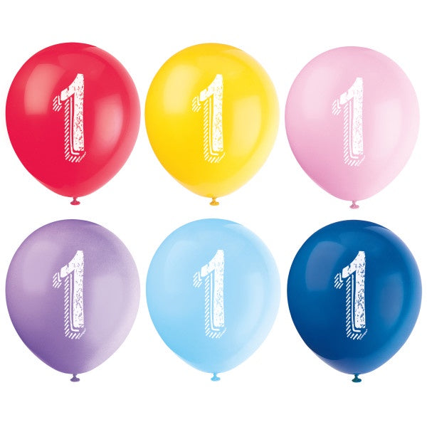 Chalk Design Number 1 12" Latex Balloons, 6Ct