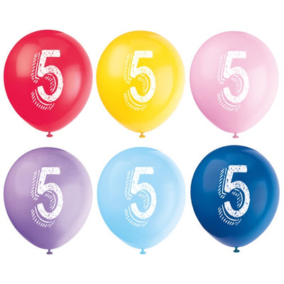 Chalk Design Number 5 12" Latex Balloons, 6Ct