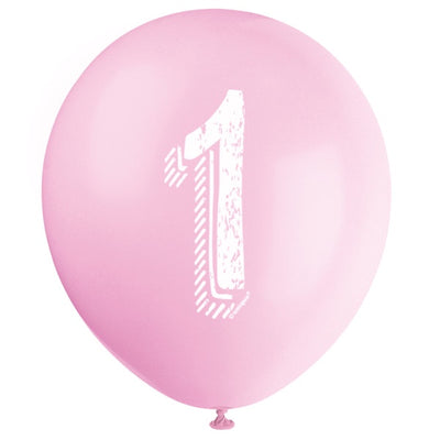 Pink Chalk Design Number 1 12" Latex Balloons, 6Ct