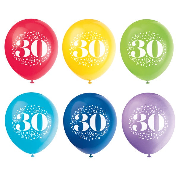 Milestone Number 30 12" Latex Balloons, 6Ct