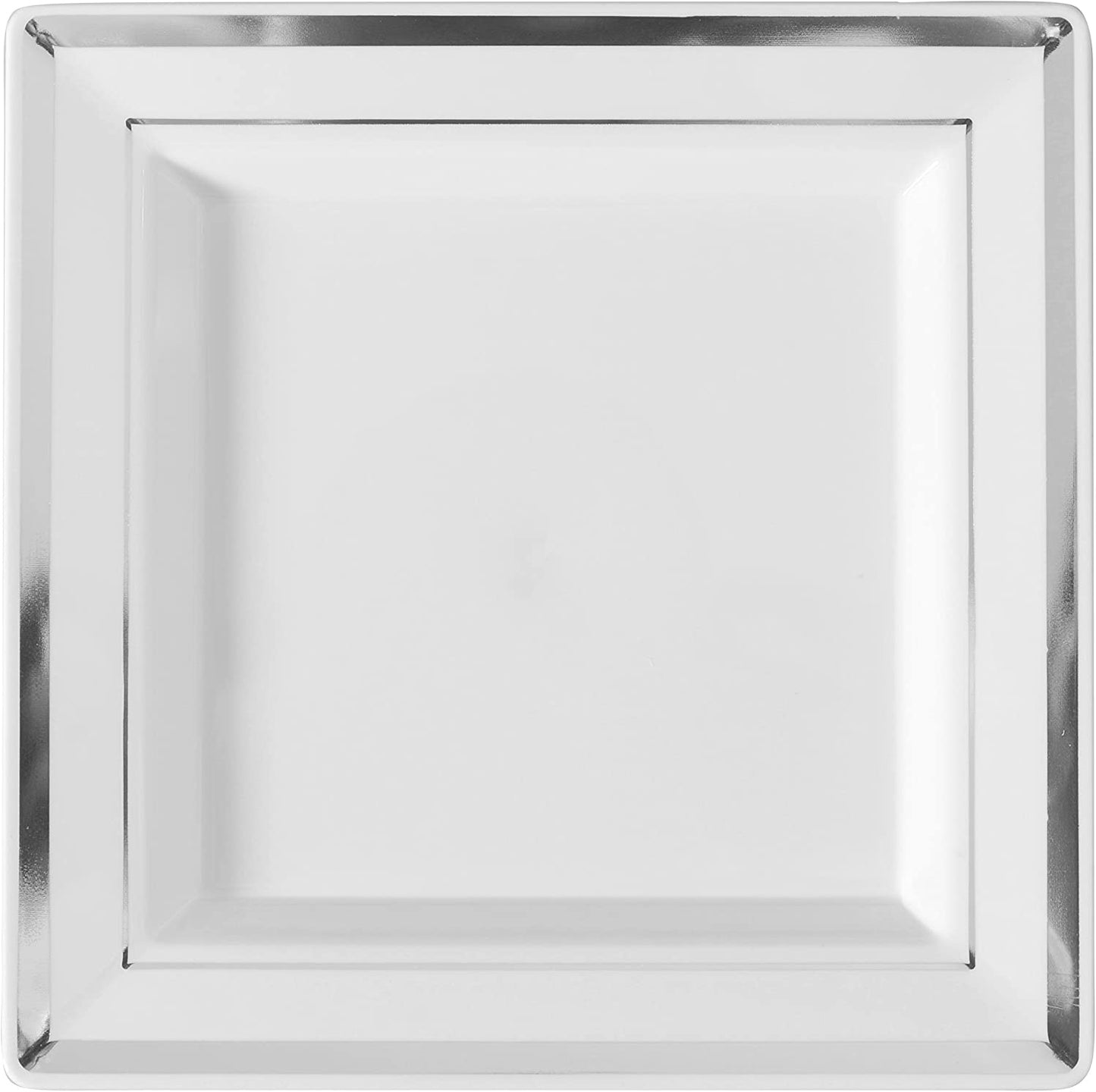 Square Splender 10" Dinner Plates - 10Pcs (White/Silver)
