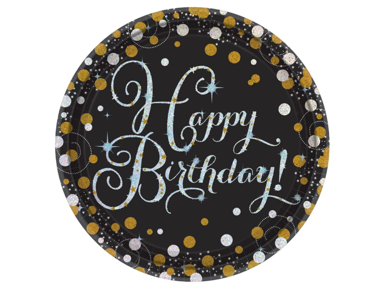 Sparkling Celebration Round Prismatic Plates, 9", Happy Birthday, 8/Pk